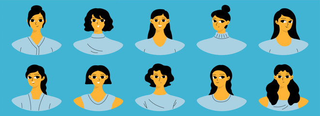 Obraz premium Set of female user portraits. Collection of varios women faces