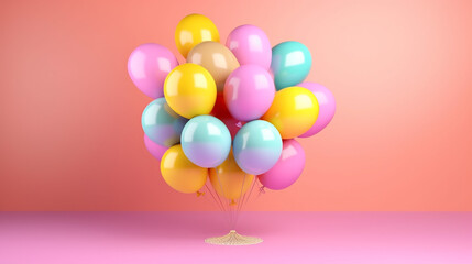 Bunch of bright balloons and space for text againts. 