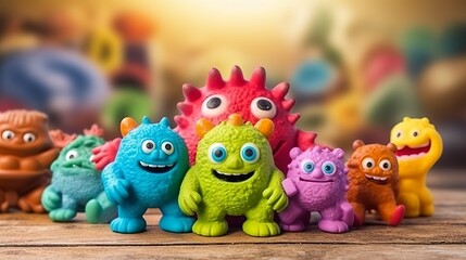 A colorful lineup of toy monsters ready for playtime. Generative ai