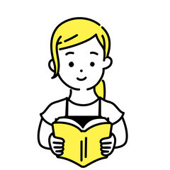 かわいい人物のイラストシリーズ _ 女性の店員_ 読書