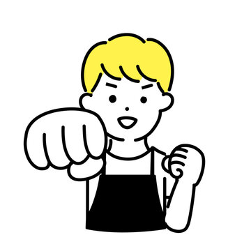 recommend clip art: かわいい人物のイラストシリーズ _ 男性の店員_ パンチ
