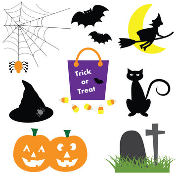 Halloween witch cat hat pumpkins spider
