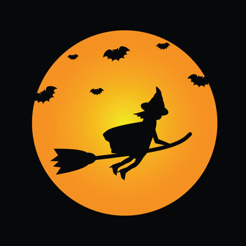 Halloween witch riding broomstick