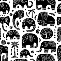 Elephant family, ethnic ornament. Seamless pattern for your design