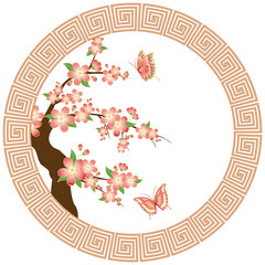 Oriental cherry blossom with butterfly wallpaper