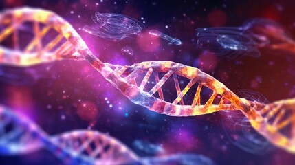 Dna chains on artistic violet blue background with numbers data science technology concept animation background. Generative ai