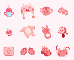 cartoon baby good icon set