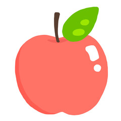 Red Apple with Leaf Cartoon Illustration