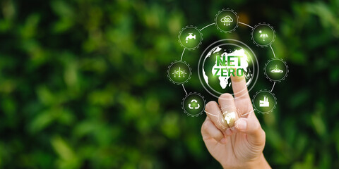 Net Zero and Carbon Neutral Concepts Net Zero Emissions Goals With a connected icon concept related...