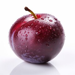 A fresh plum isolated on white background. Fresh raw organic fruit. Generative AI.