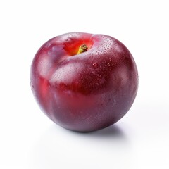 A fresh plum isolated on white background. Fresh raw organic fruit. Generative AI.