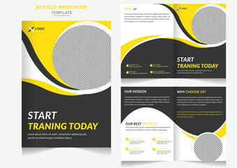 Modern Fitness training club bifold brochure Design gym Business Template