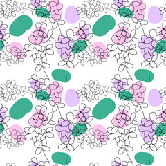 seamless pattern with lilac branches. continuous mono line, one line art