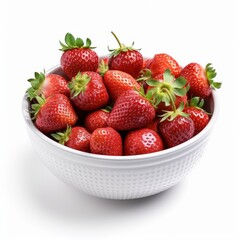 A fresh strawberries in a white bowl. Fresh raw organic fruit. Generative AI.