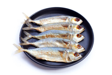 Salted fish on white background.