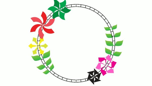 animation of the round frame with an abstract flower rotating in multicolor on a white screen