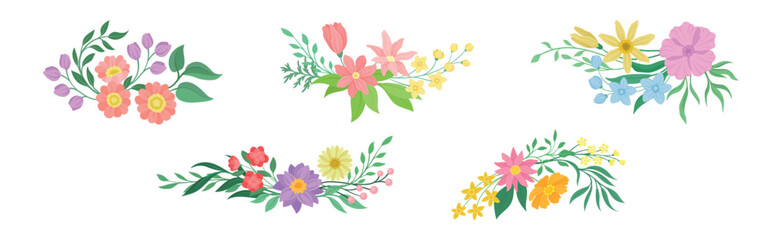 Fototapeta na wymiar Floral Arrangement with Twigs and Flowers for Corner Decoration Vector Set
