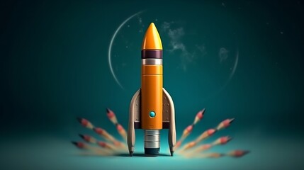 Obraz premium A rocket launching with bright red flames. Generative ai