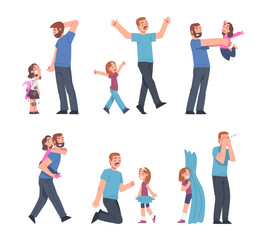 Fototapeta na wymiar Father and Child Spending Time Together Playing Vector Set