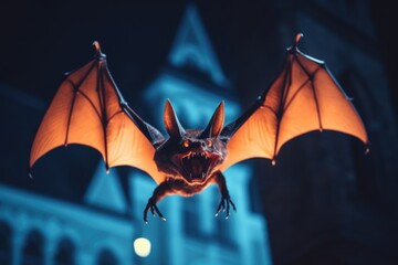 close up view of a scary Halloween's bat at night, ai tools generated image - obrazy, fototapety, plakaty