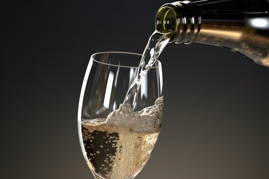 close-up view of a champagne pouring into glass, ai tools generated image