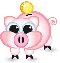 Piggy bank and money. Illustration on white background