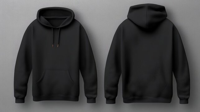 A black hoodie on a grey background, perfect for showcasing your designs. Generative ai