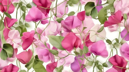 Pink and white flowers on a white background. Generative ai