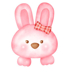 Watercolor cute pink bunny rabbit.