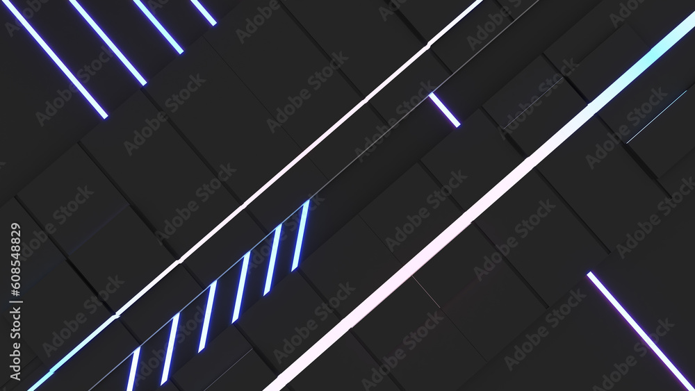 Poster abstract black technology square shape background and neon light,cyberspace,3d rendering