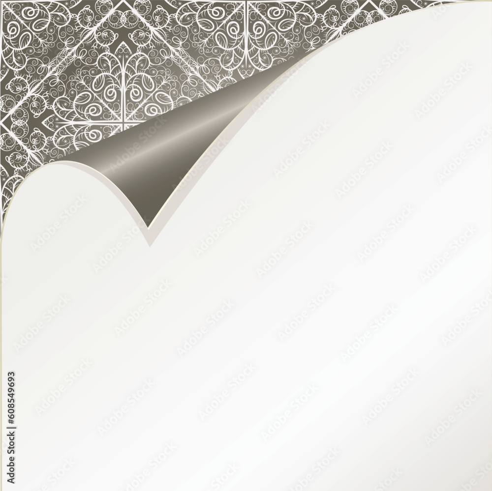 Poster vector seamless pattern with snowflakes under curled corner