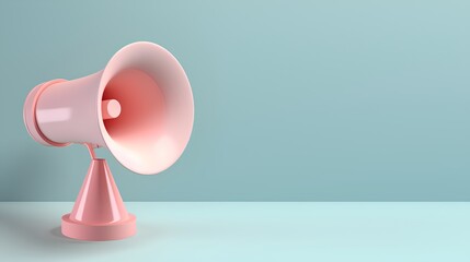 A 3D megaphone rendered in pastel color muted hues against a clean background, exemplifying the concept of marketing announcements and modern communication strategies. Generative AI