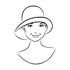 Illustration vintage girl face in hat - vector