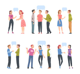 People Character Communicate with Dialogue Speech Bubble Vector Set