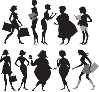 Vector silhouettes of ten women