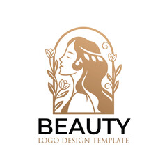 Beautiful Woman Logo With Gold Leaves and Flowers