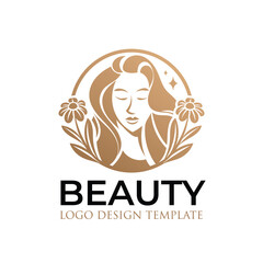 Beautiful Woman Logo With Gold Leaves and Flowers