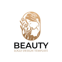 Beautiful Woman Logo With Gold Leaves and Flowers