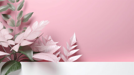 Mother's Day design concept background with pink flower and gift on pink background. Generative AI