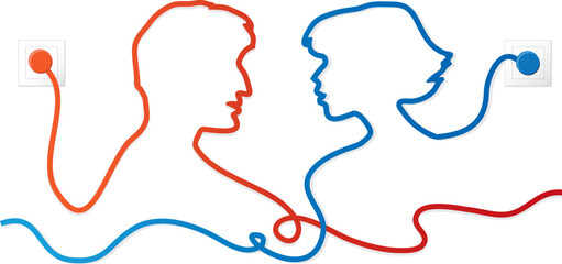 Vector illustration of silhouettes man and woman made from wire communicating each other