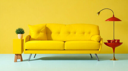 A beautiful yellow sofa decoration, created using generative ai tools