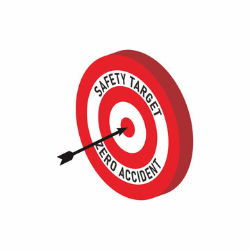 Isometric safety target vector illustration. Zero accident goal. Industrial, manufacturing, construction project.
