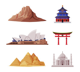 Fototapeta premium Travel and Tourism with Famous City Landmark Vector Set