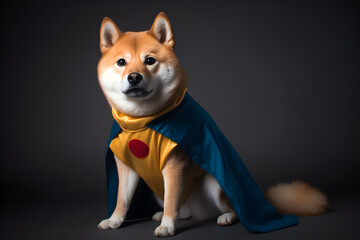 Shiba Inu wearing superhero costume