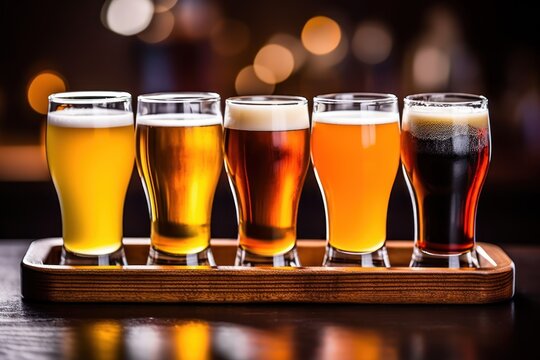 Assorted beers draft beer in glasses Generated with AI
