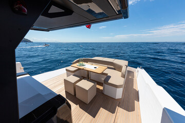 yacht view on board on the sea - 608554823
