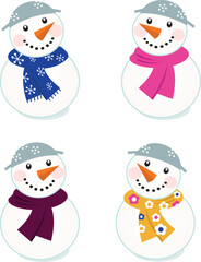 Colorful vector snowman icons - vector illustration