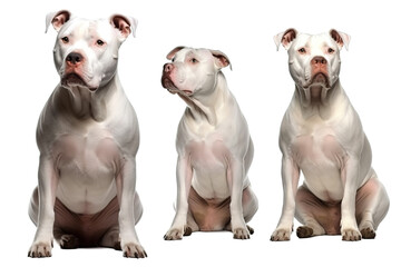 Image of american pit bull terrier dog on white background. Pet. Animals. Illustration. Generative AI. - obrazy, fototapety, plakaty