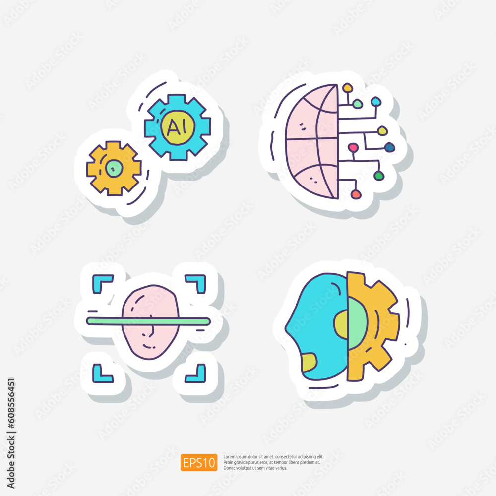 Poster artificial intelligence ai gear machine cog. algorithm filter analysis, face recognition, android ro