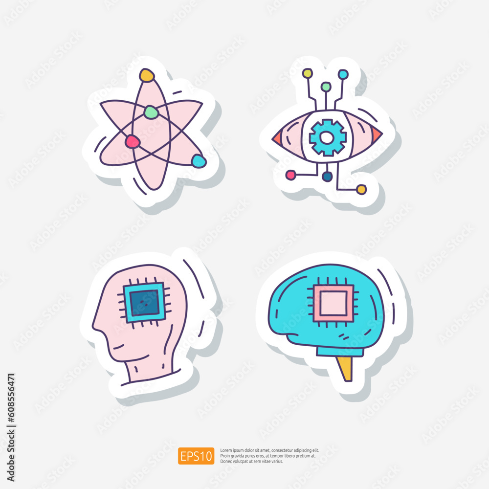 Poster artificial intelligence ai algorithm filter analysis, retina recognition, circuit board brains chip.
